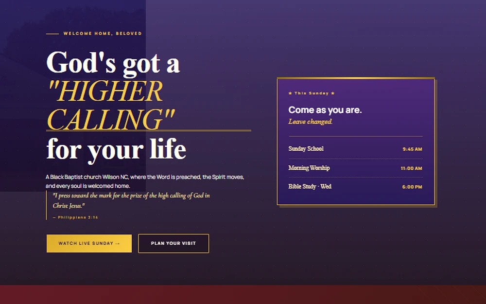 Higher Calling Baptist Church website built by Kelot Digital