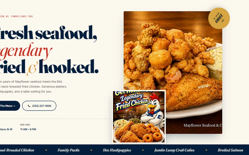 Mayflower Seafood & Chicken website built by Kelot Digital