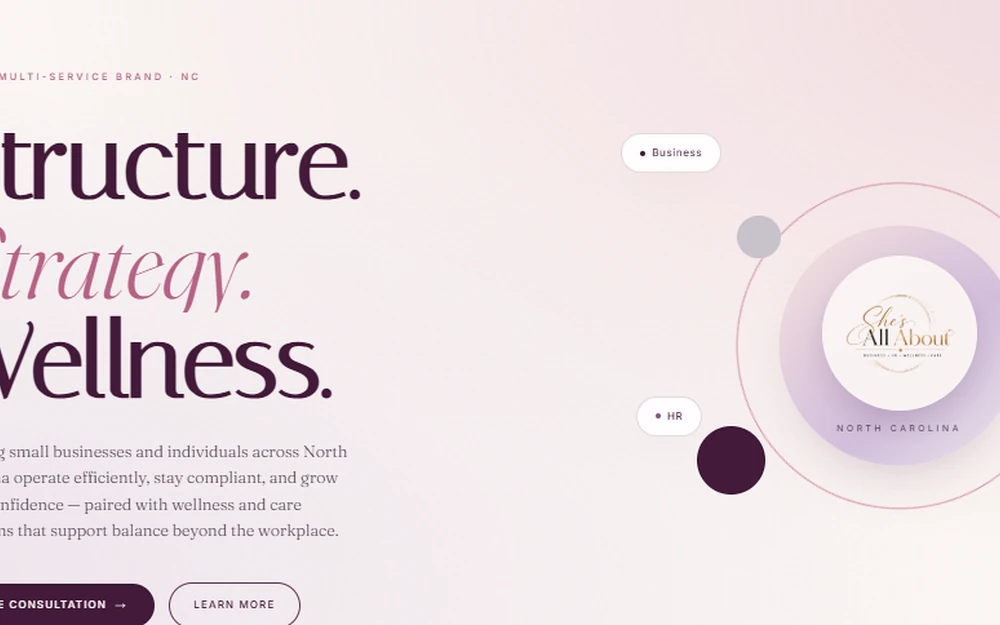 She's All About multi-service brand website built by Kelot Digital