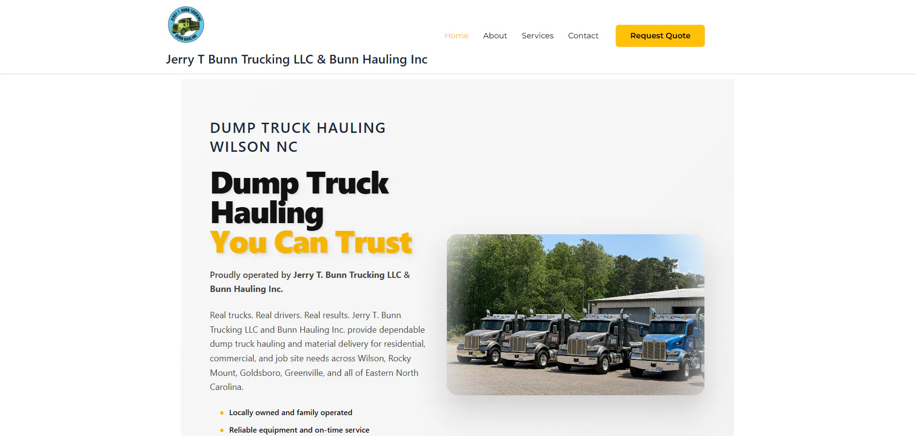 Jerry T. Bunn Trucking website project preview
