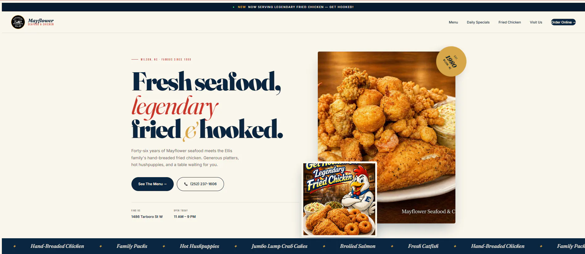 Mayflower Seafood and Chicken website project preview