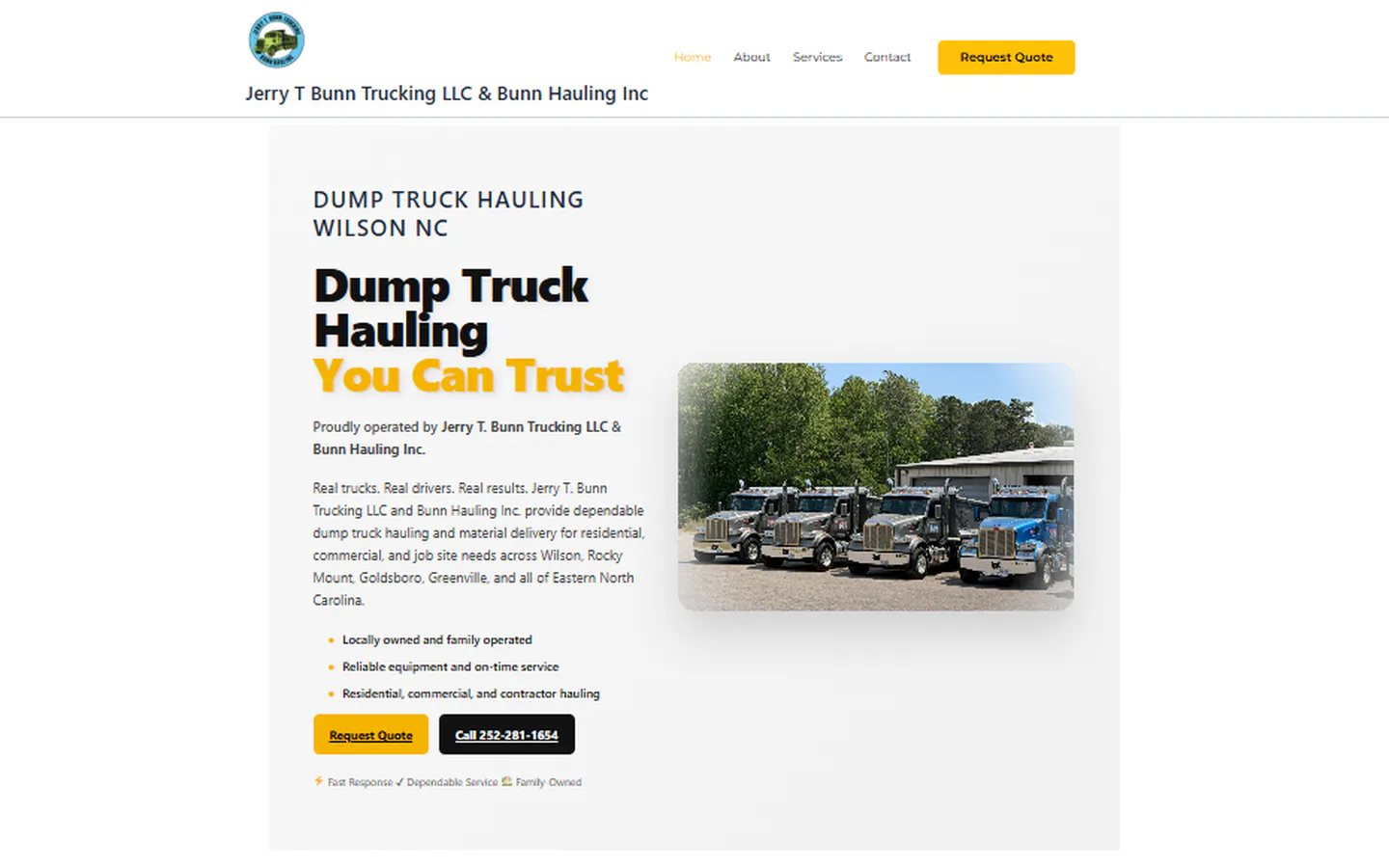 Jerry T. Bunn Trucking website designed by Kelot Digital